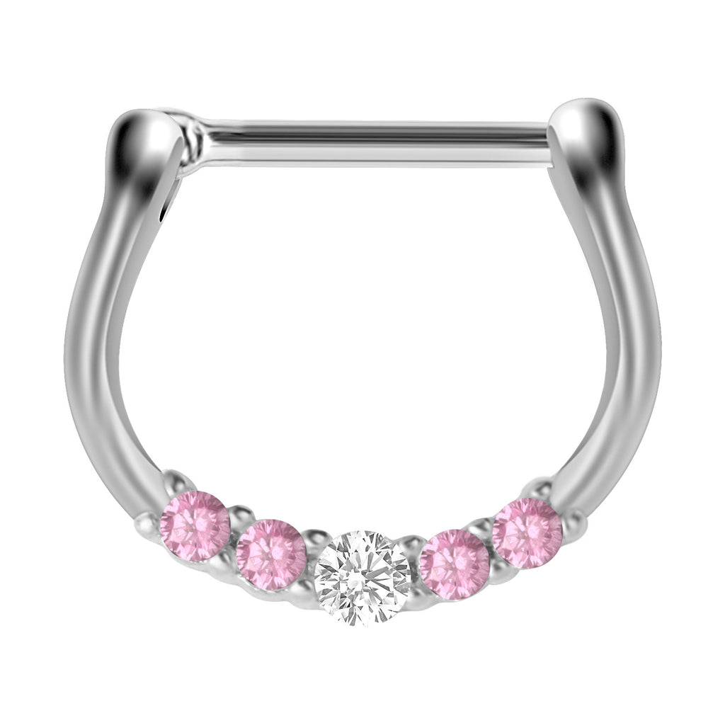 18G Hypoallergenic Pink CZ Pave Septum Clicker