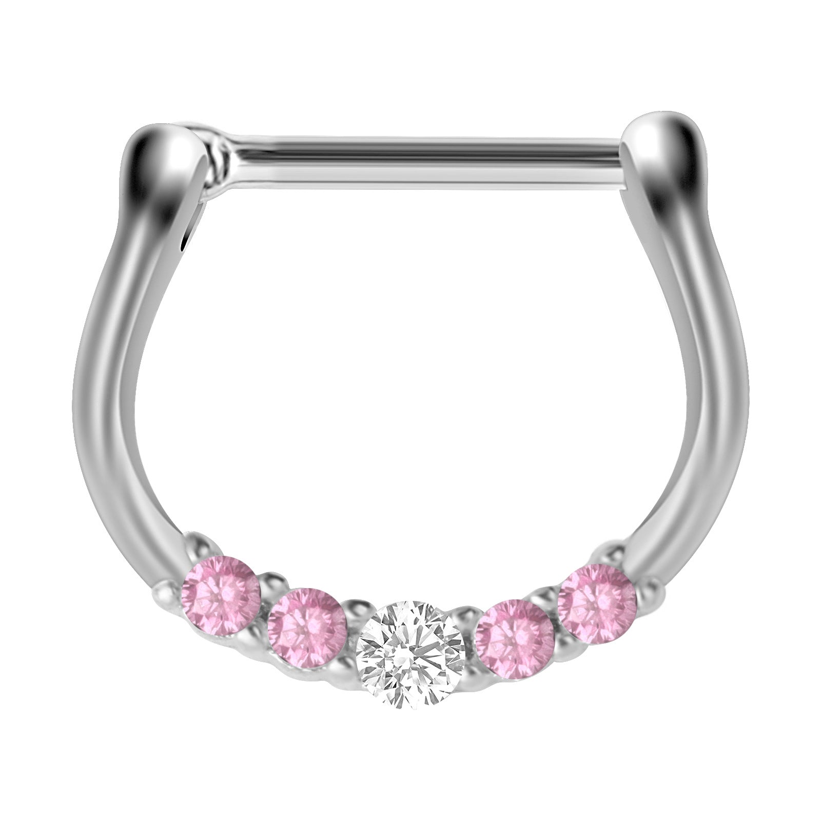 18G Hypoallergenic 5 Stones Pink CZ Pave CZ Septum Clicker