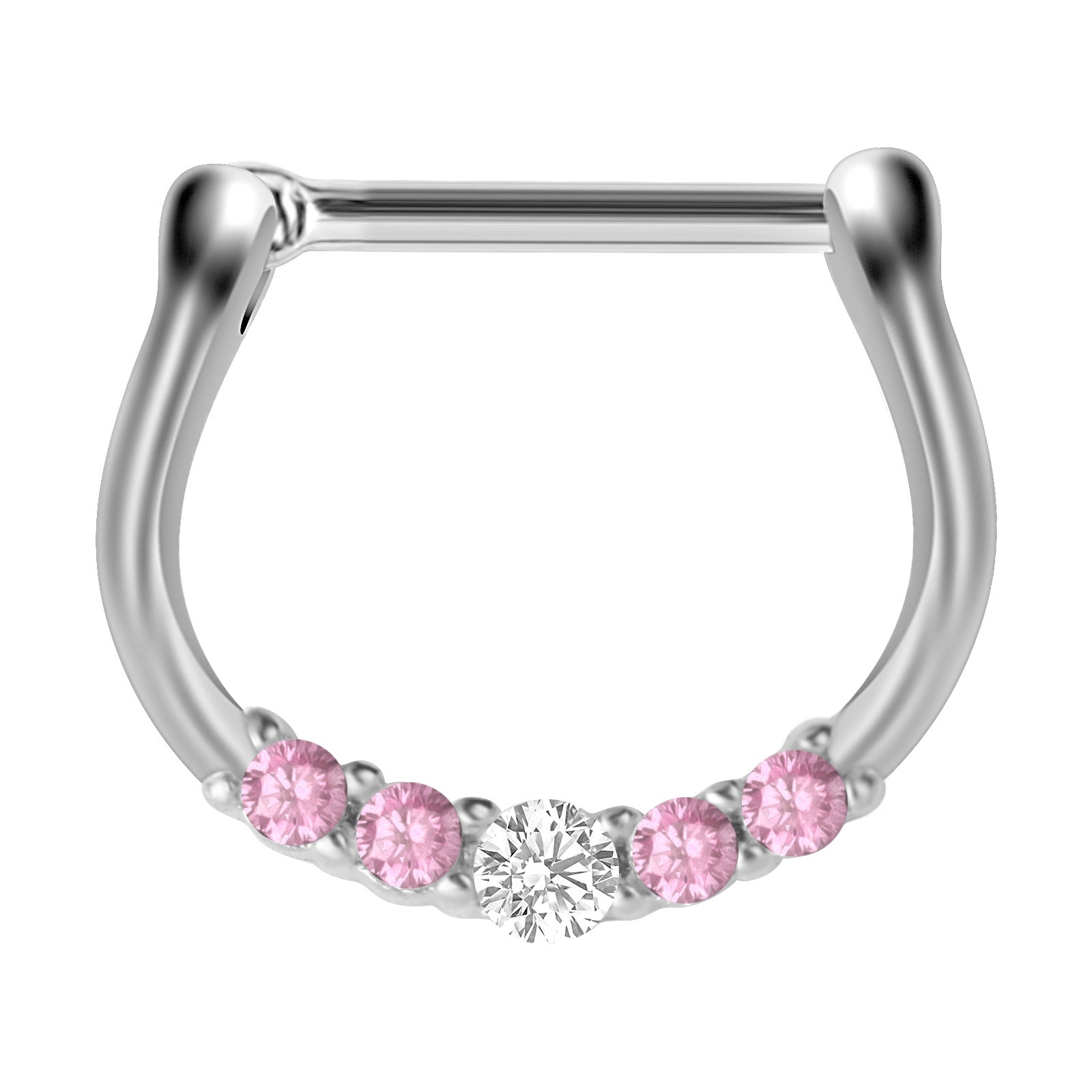 18G Hypoallergenic Pink CZ Pave Septum Clicker