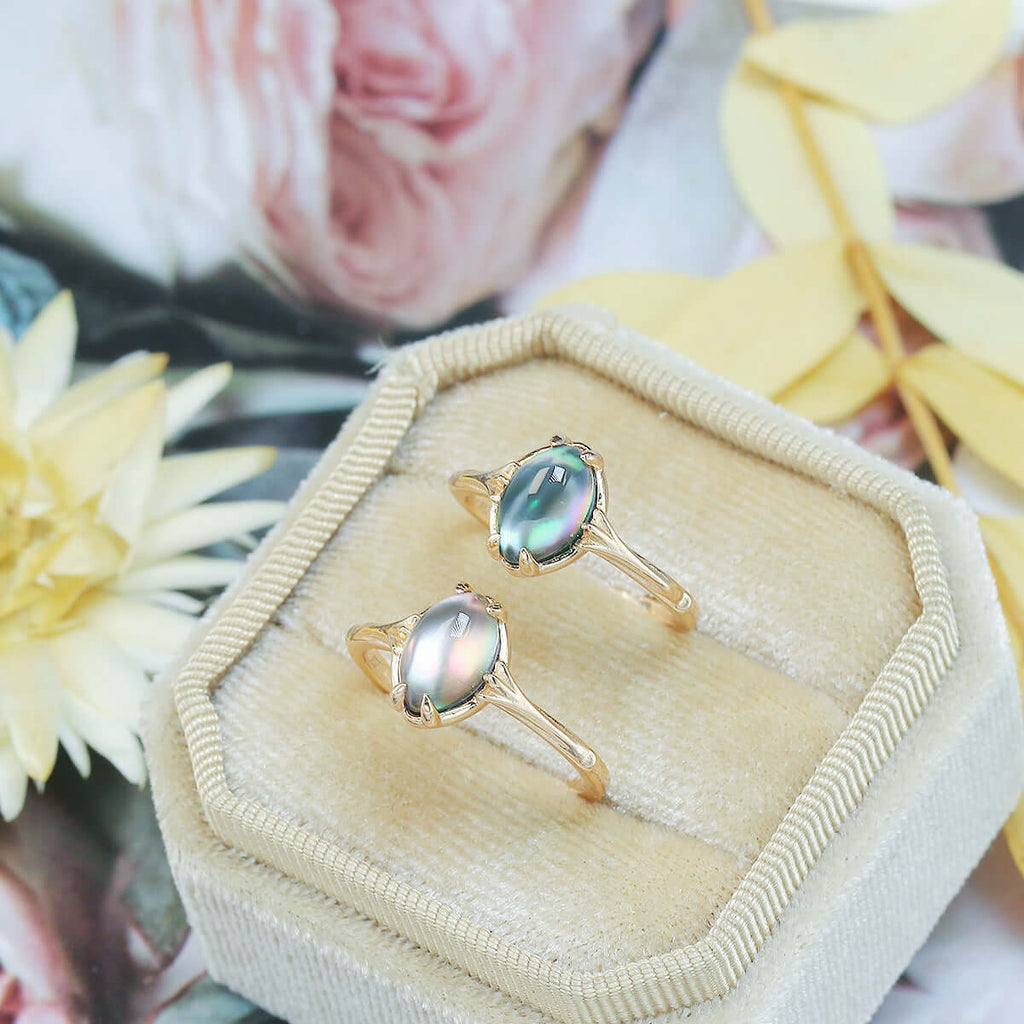 Mystery Black Shell Clear Quartz Gemstone Rings