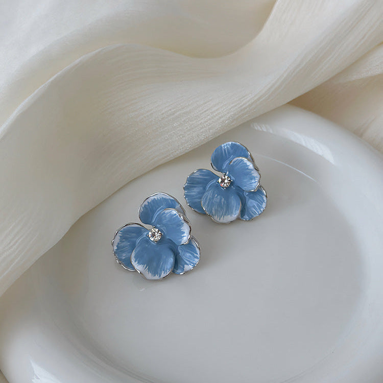 Blue Whisper Watercolor Flower Stud Earrings
