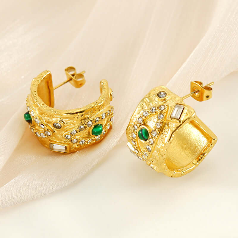 18K Gold Evil Turkish Eye Huggies Hoop Earrings 