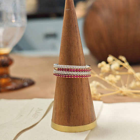 Red Corundum Half Eternity Band Ring