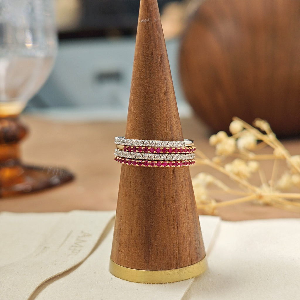 Red Corundum Half Eternity Band Ring