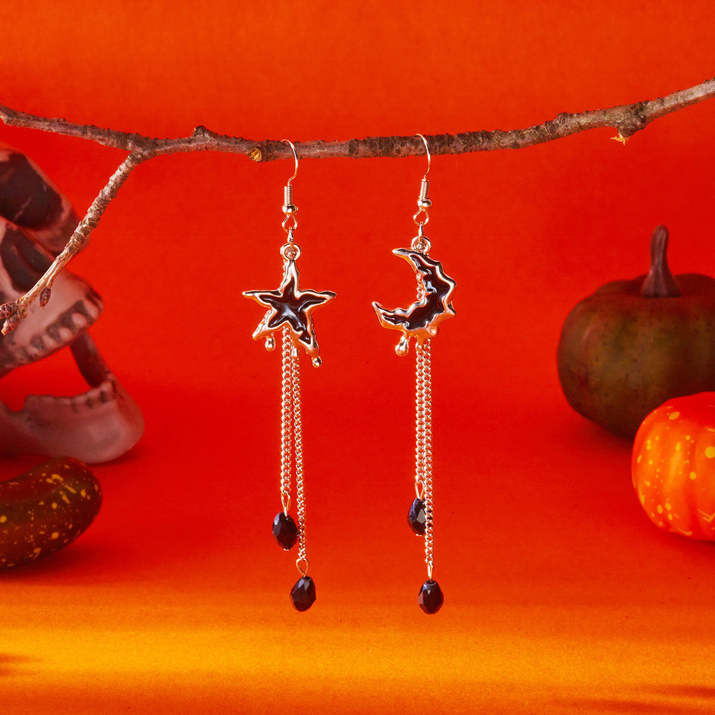 Midnight Bat Black Crystal Drop Earrings