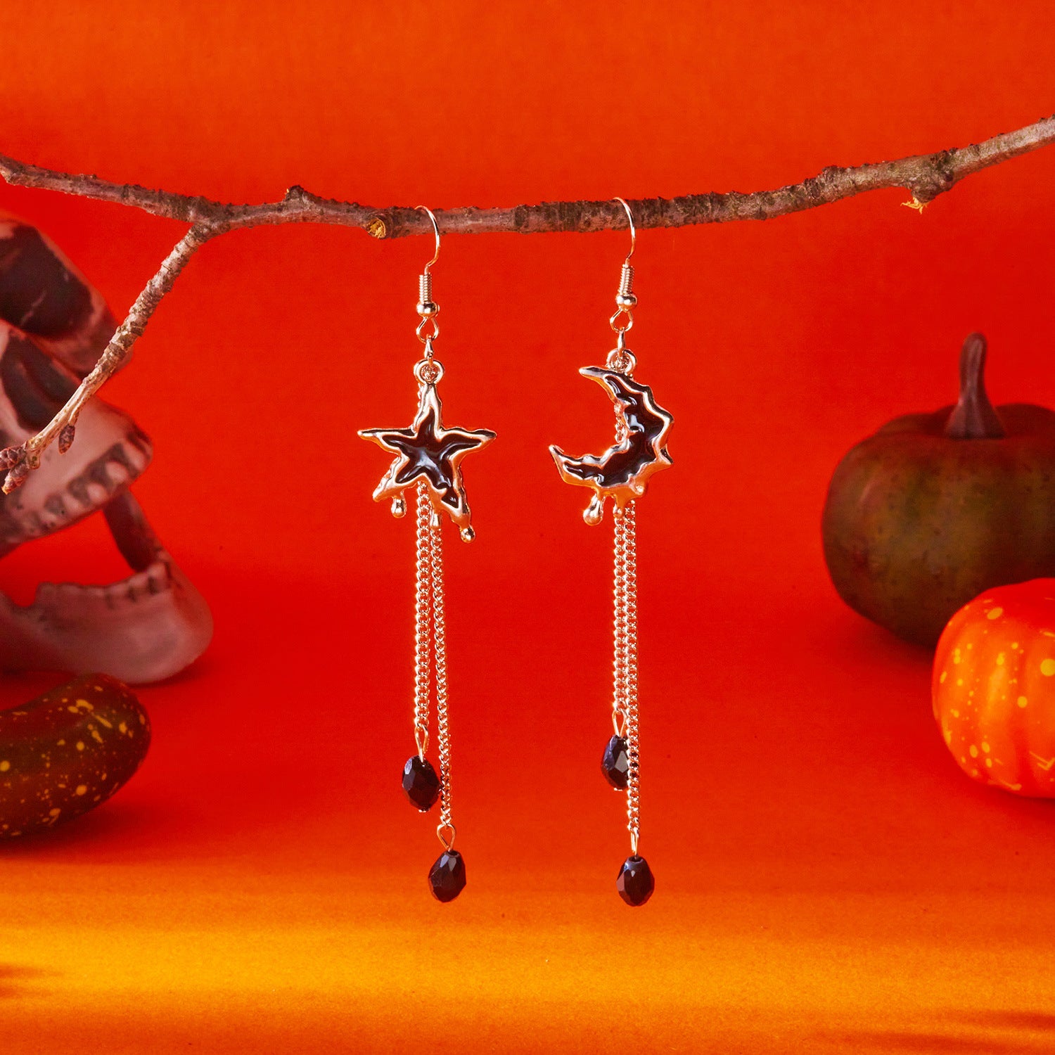 Midnight Bat Black Crystal Drop Earrings