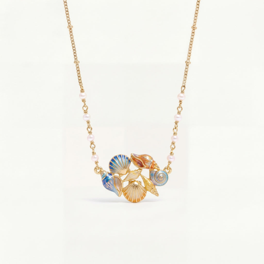 Coastal Shell Seahorse Charm Necklace