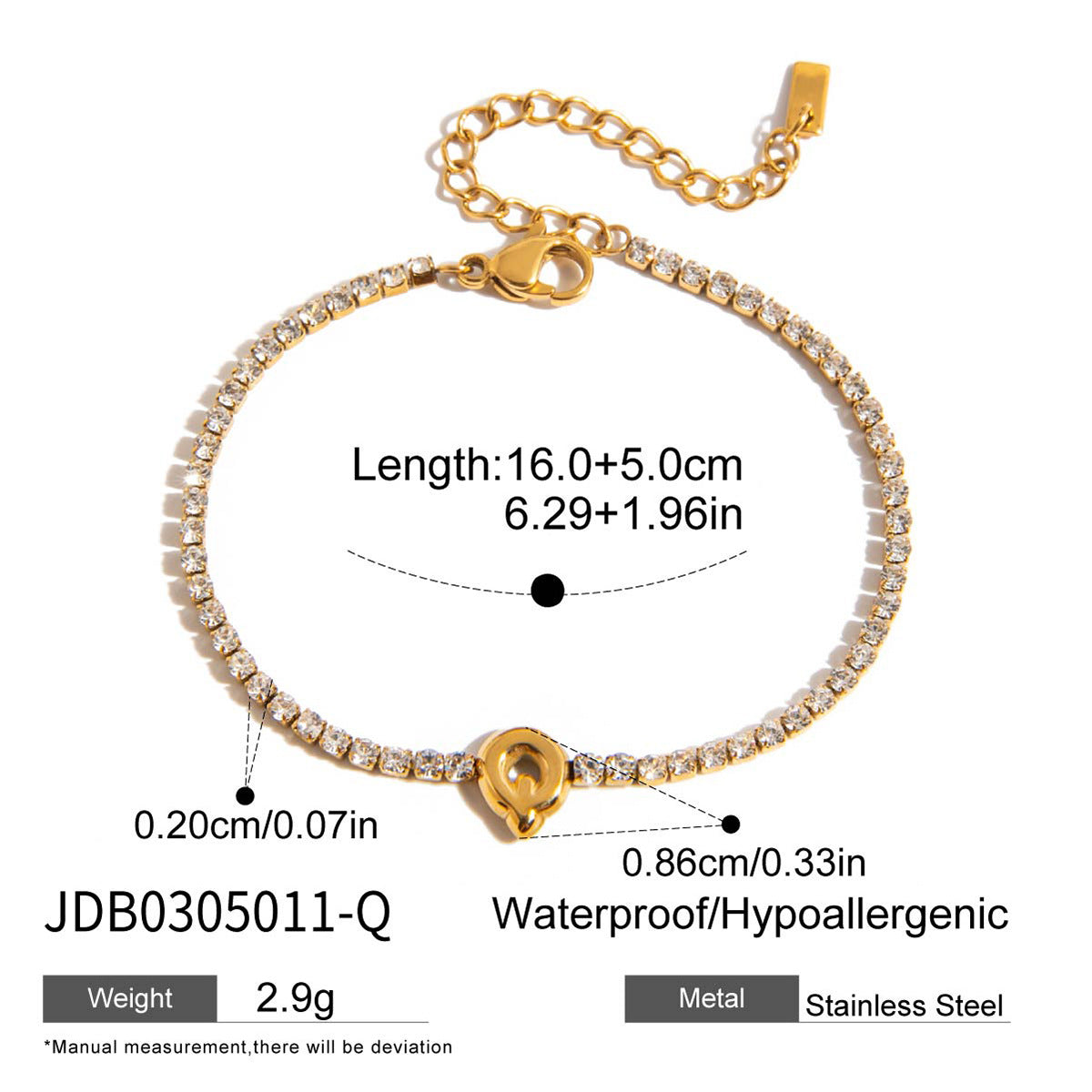 Alphabet Letter Waterproof Tennis Bracelet