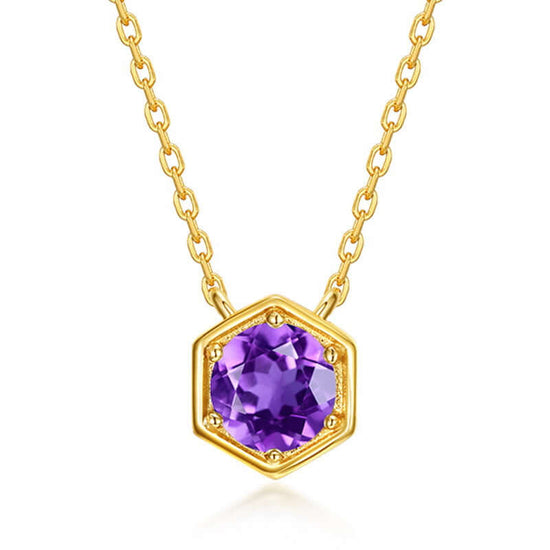 Hexagon Bezel Birth Month Amethyst Gemstone Necklace