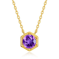 Hexagon Bezel Birth Month Amethyst Gemstone Necklace