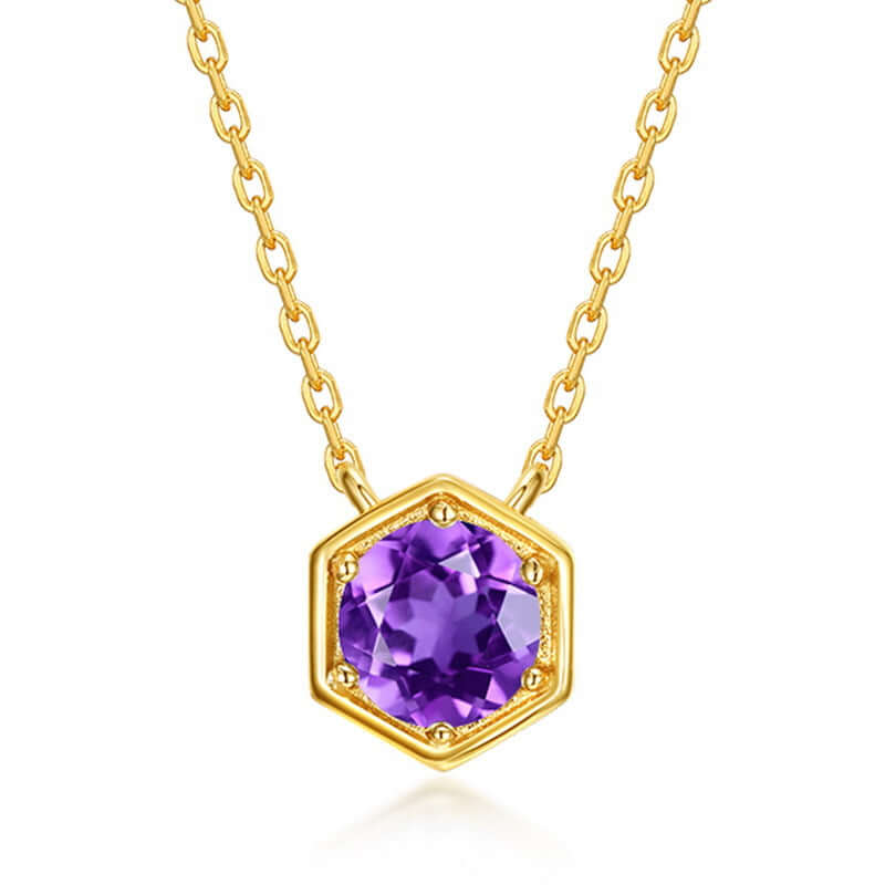 Hexagon Bezel Birth Month Amethyst Gemstone Necklace