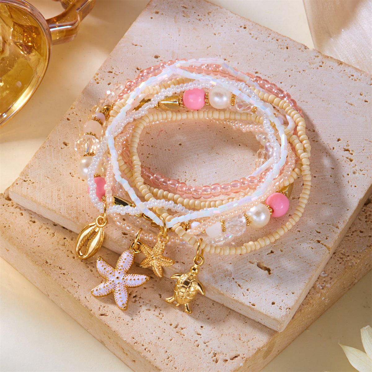 Seaside Escape Starfish Turtle Layer Bead Bracelet