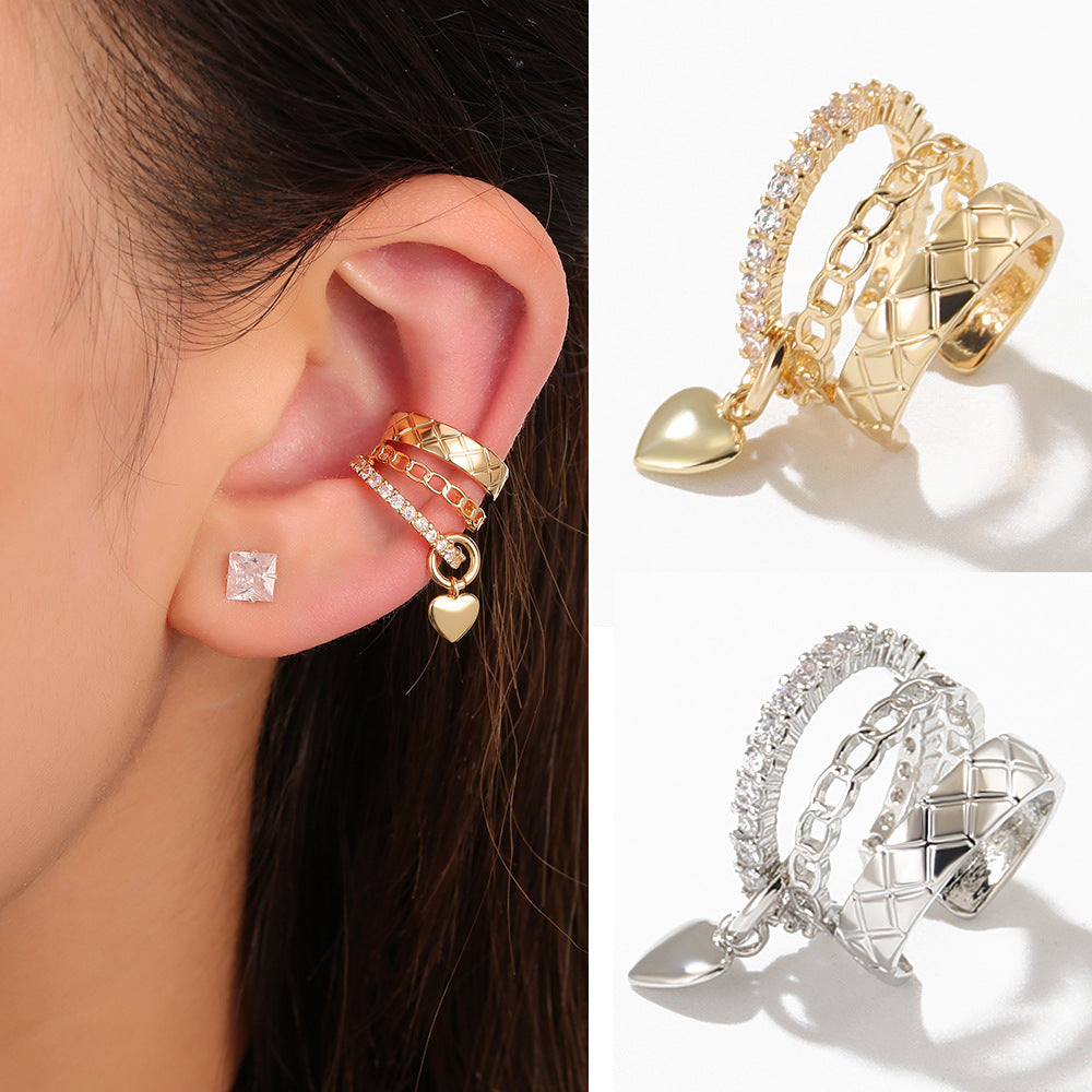 Luxury Layered Heart Ear Cuff Fake Earrings