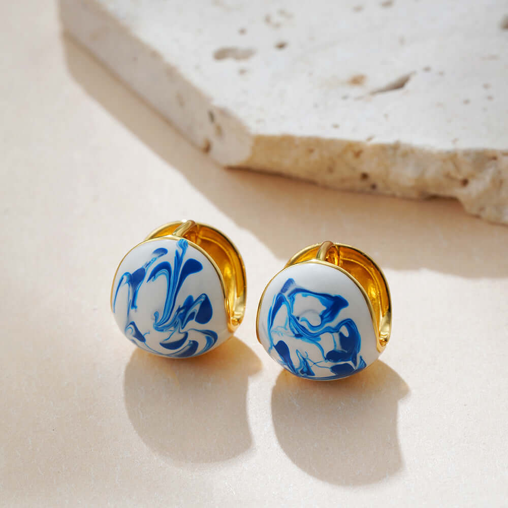Porcelain Marble Clip On Earrings