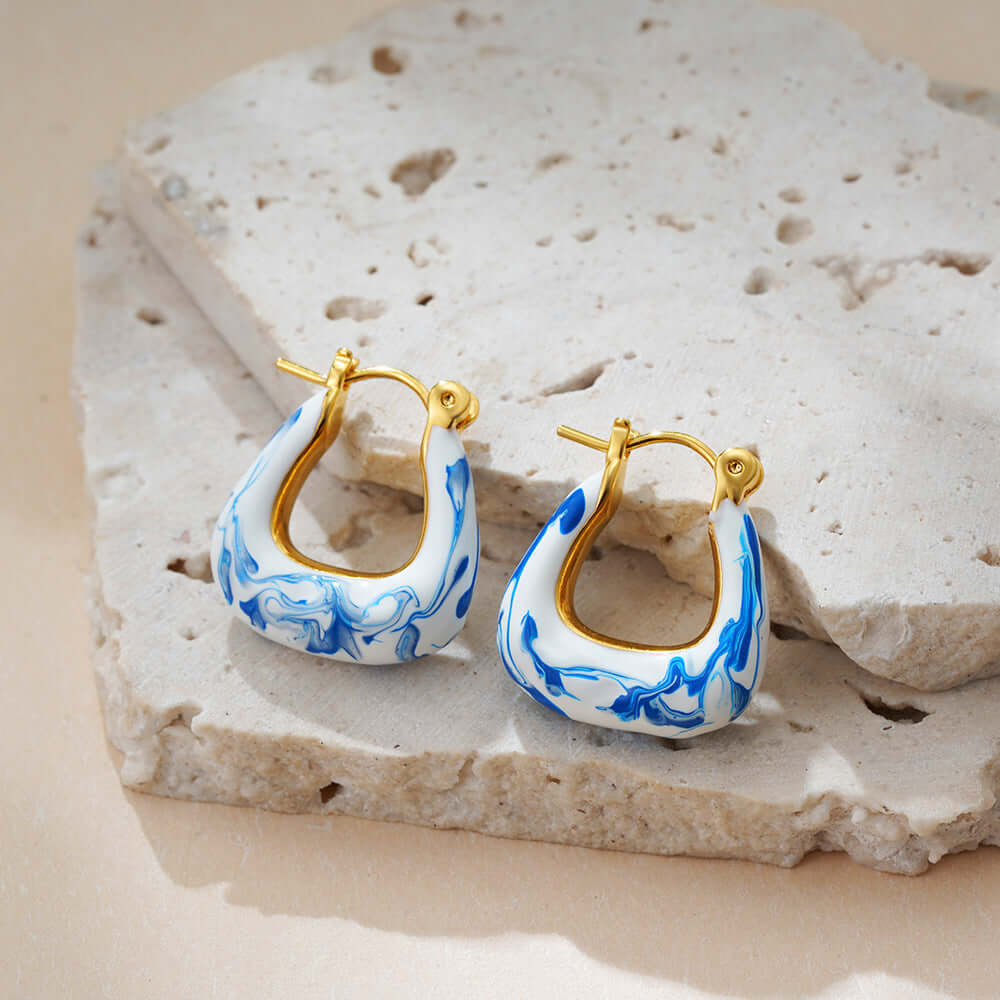 Porcelain Marble Hoop Earrings