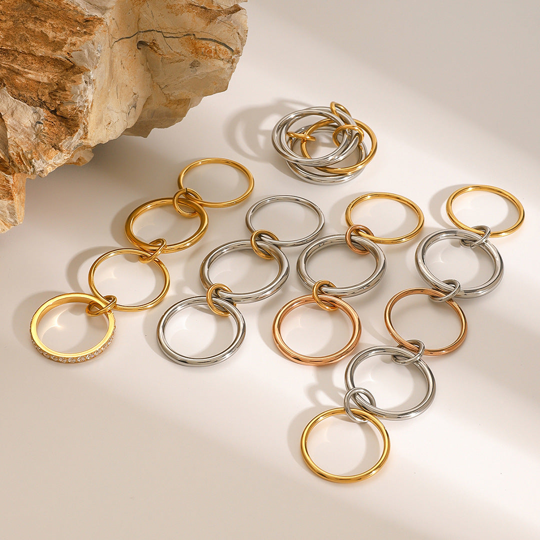 Two Tone Interlocking Layered Connected Plain Ring 