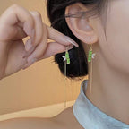 Green Bamboo Long Threader Earrings | S1941