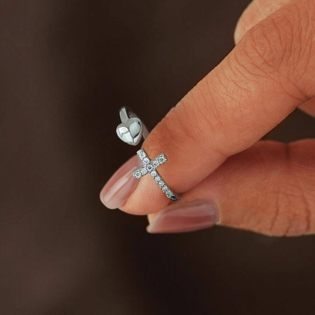 Cross Heart Open Pinky Ring