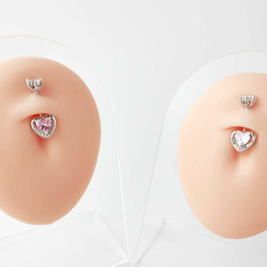 Pink CZ Heart Double Mount Belly Button Ring