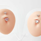 Pink CZ Heart Double Mount Belly Button Ring