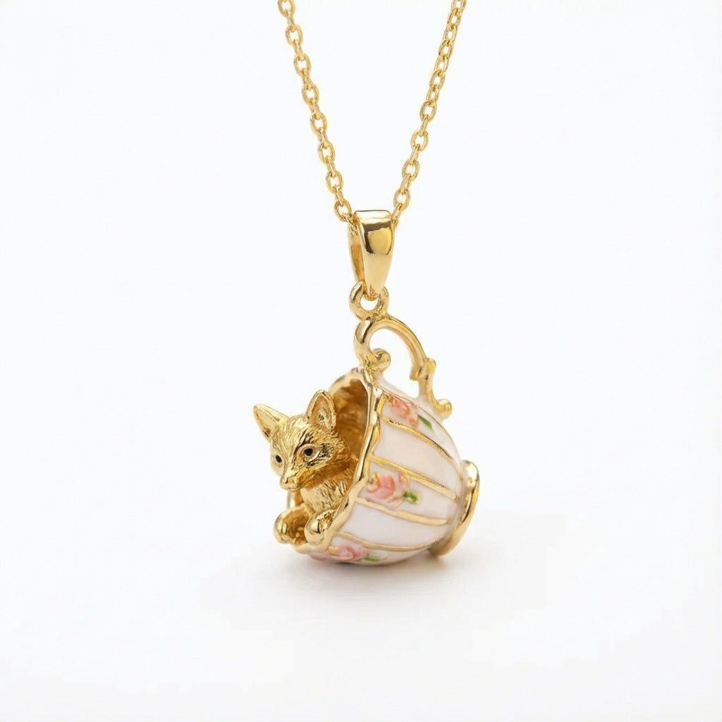 Pinkish Teacup Puppy Necklace