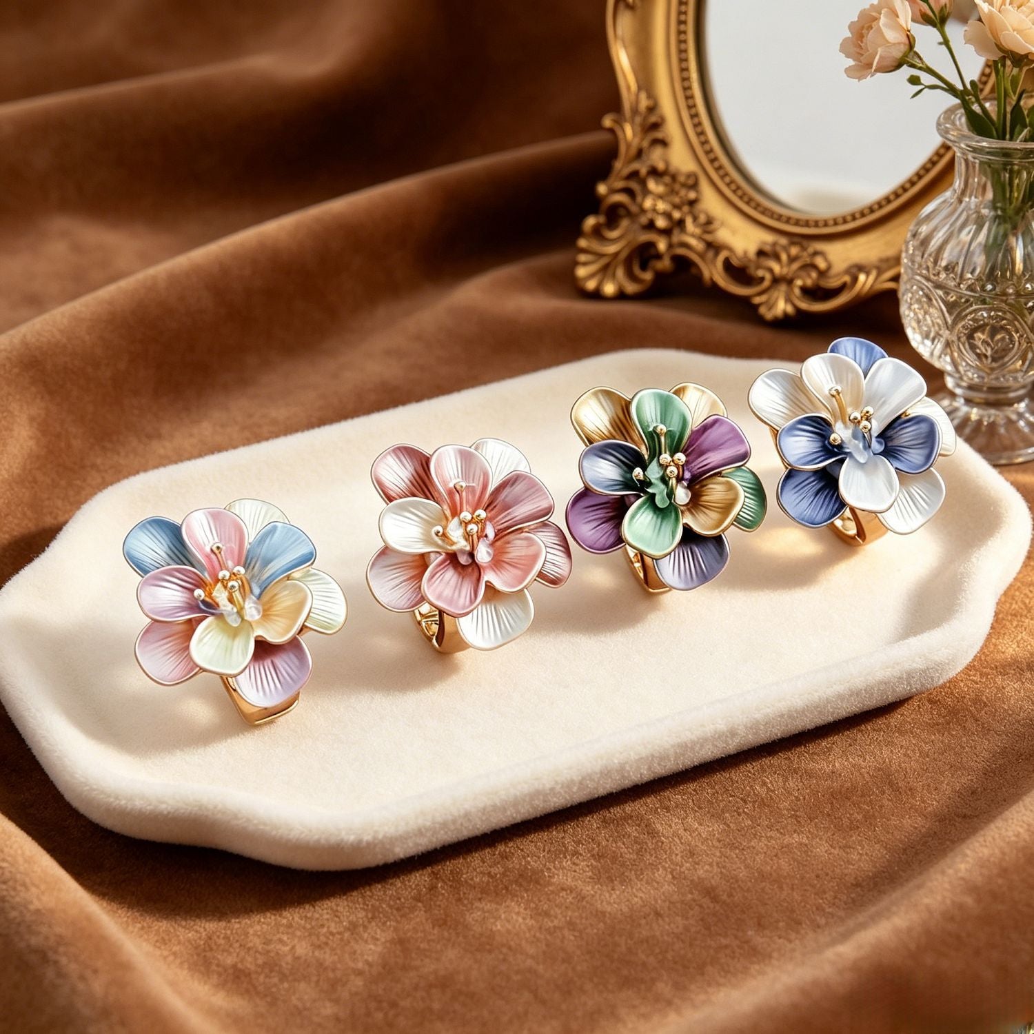 Secret Garden Enamel Flower Adjustable Ring