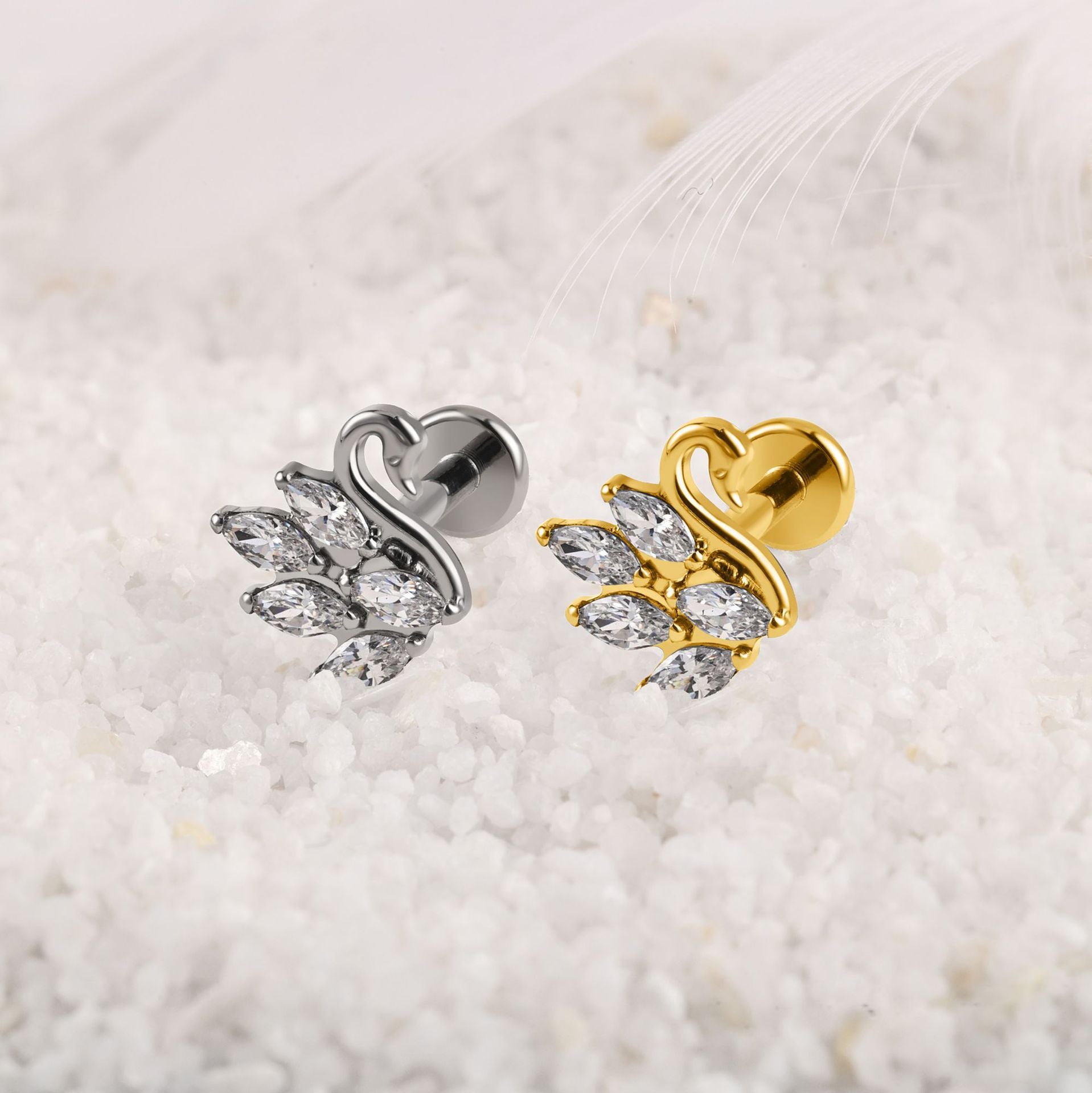 Swan Threaded Screw Flat Back Earrings