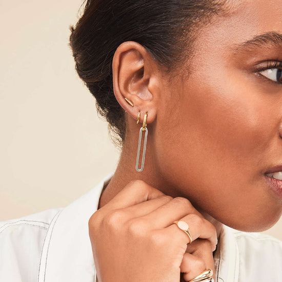 Rectangular Duo Tones Double Rings Earrings