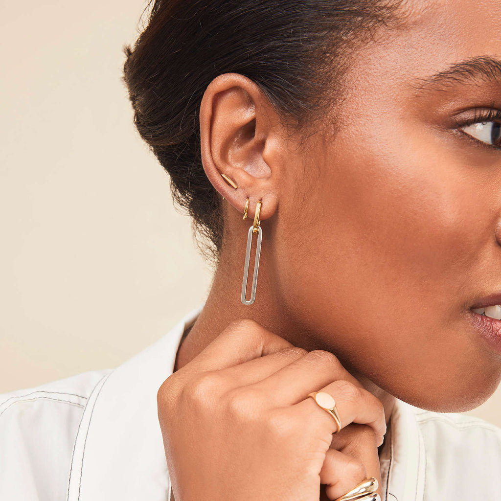 Rectangular Duo Tones Double Rings Earrings