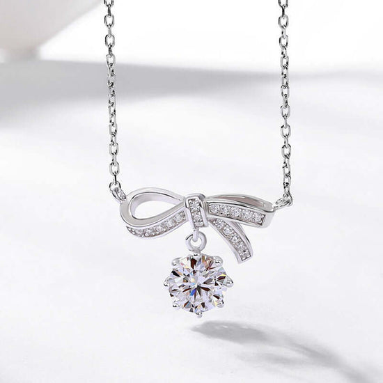 Ribbon Bow Moissanite Pendant Necklace