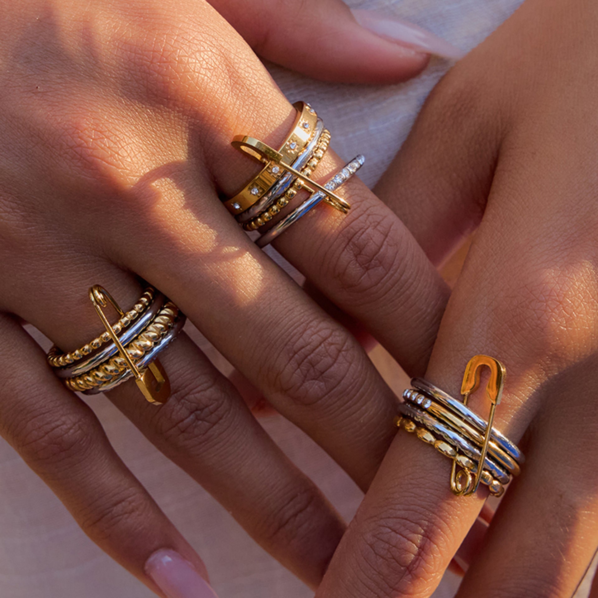 Safety Pin Multiple Layer Stacking Ring