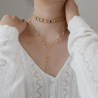 18K Gold Sequin Clavicle Layering Choker Necklace