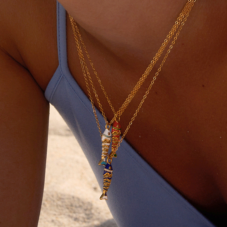 Y2K Fish Beaded Necklace