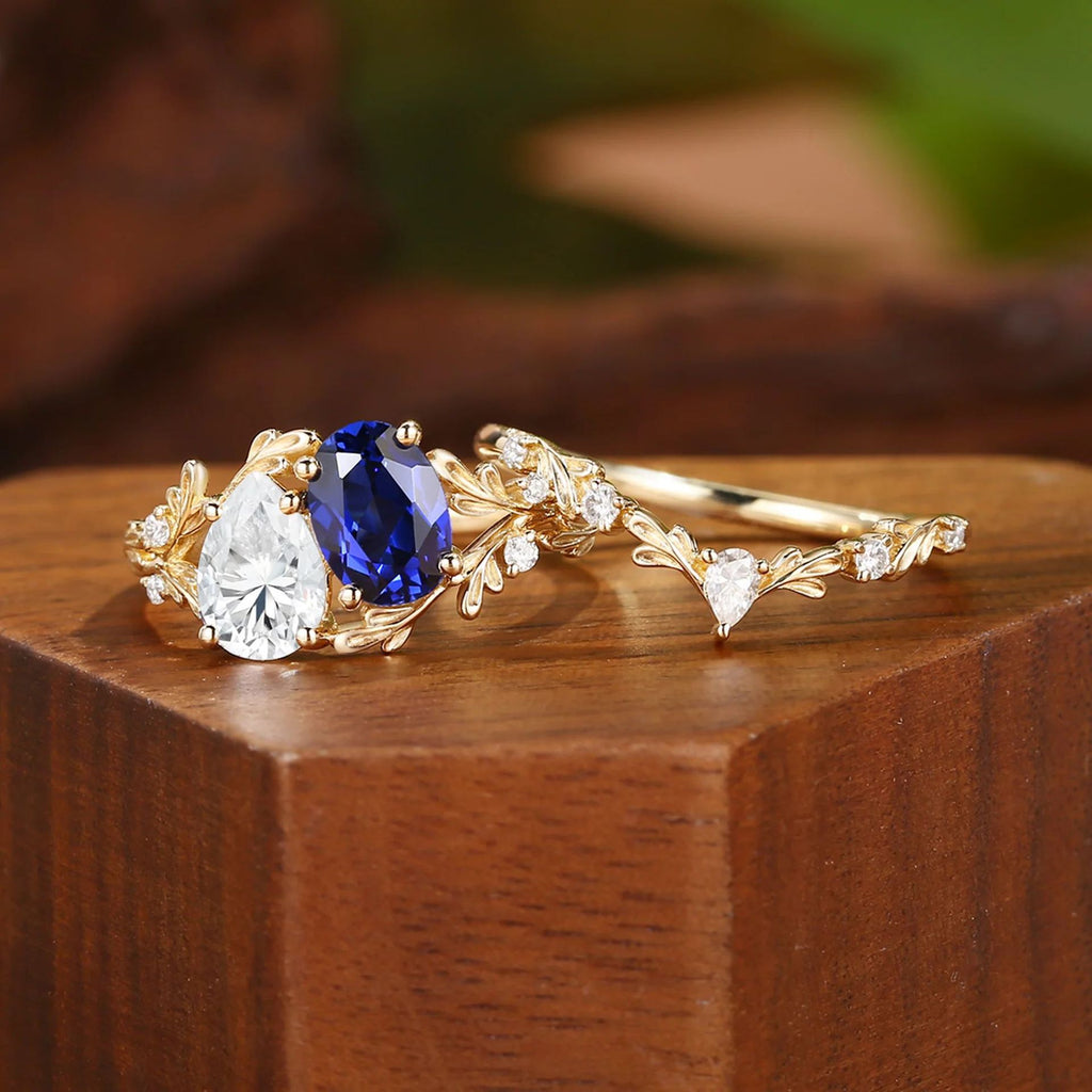 Vintage Moissanite & Lab Crafted Sapphire Stacking Ring Set