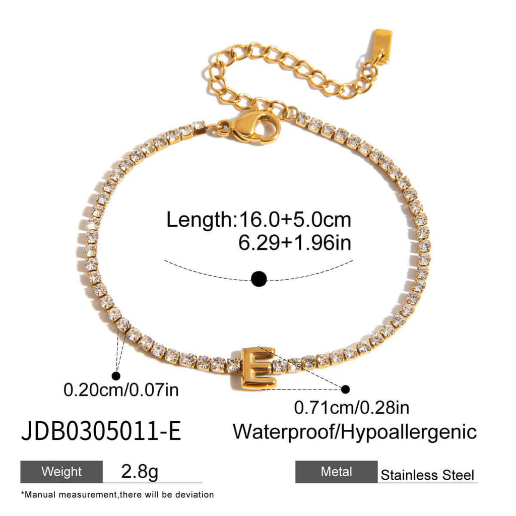 Alphabet Letter Waterproof Tennis Bracelet