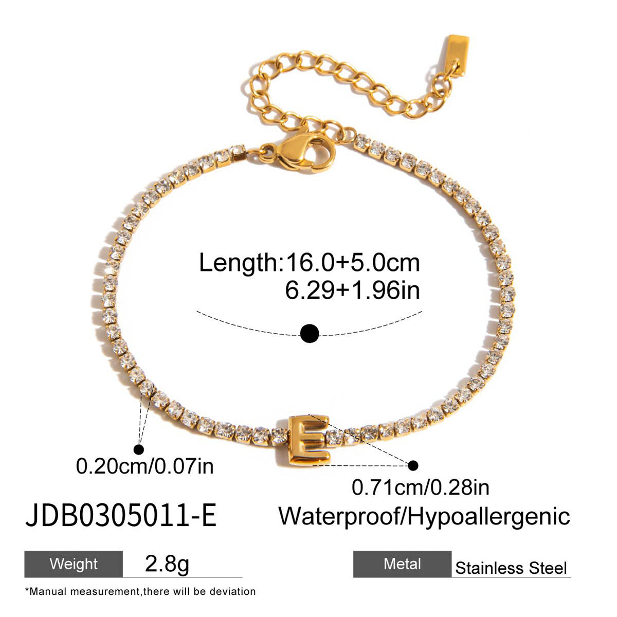 Alphabet Letter Waterproof Tennis Bracelet