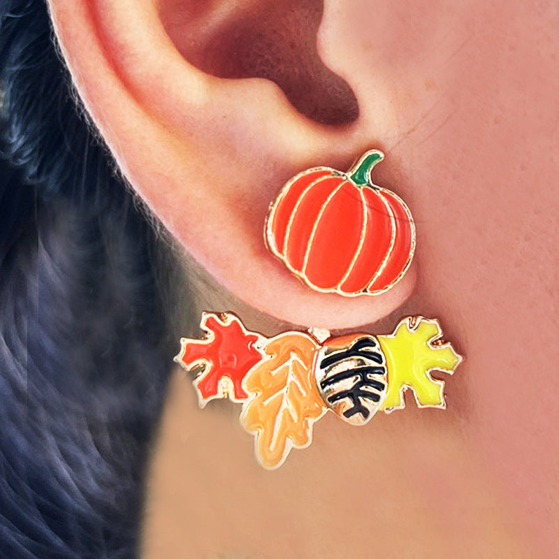 Chestnut Pumpkin Maple Leaf Orange Ear Jacket Earrings