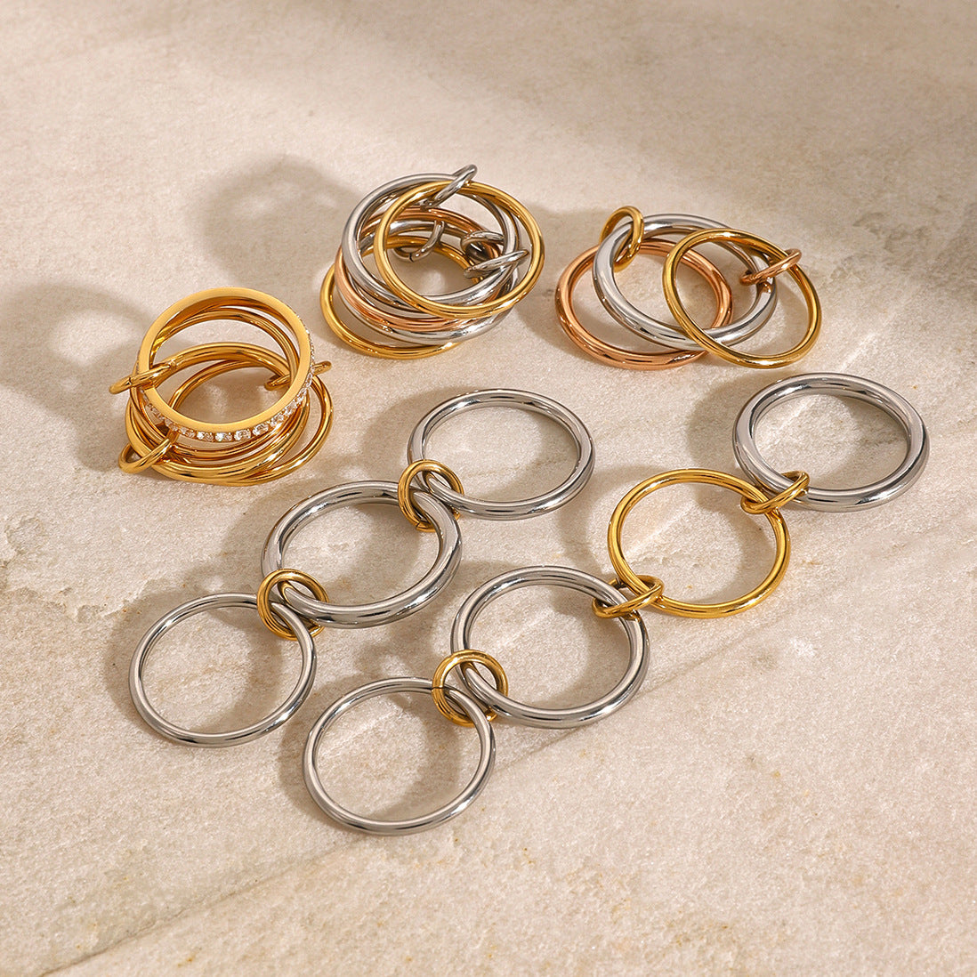 Two Tone Interlocking Layered Connected Plain Ring 