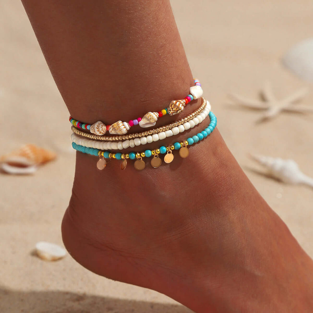 Conch Shell Layered Summer Beach Anklet Set