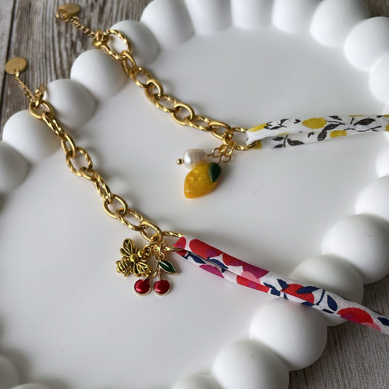 Braided Fruit Charm Half Chain BFF Bracelet