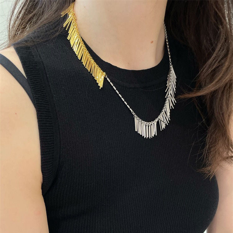 Chic Gold and Silver Statement Tassel Chain Necklace