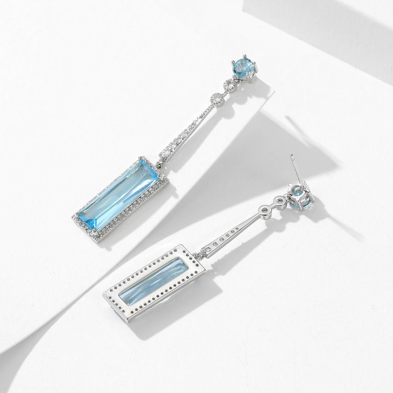 Midnight Blue Crystal Rectangle Drop Earrings