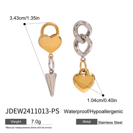 Asymmetric Heart Cone Chain Drop Earrings