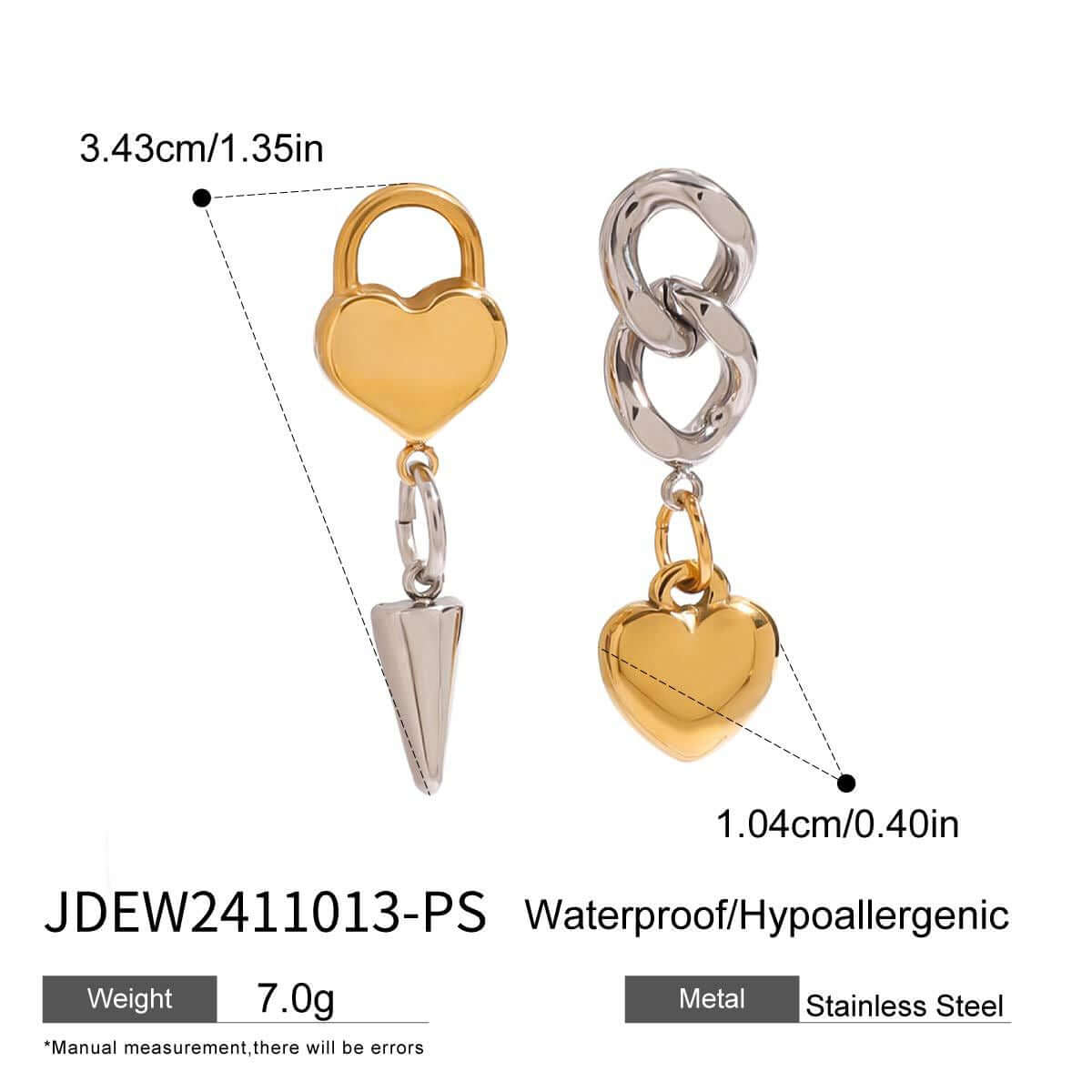 Asymmetric Heart Cone Chain Drop Earrings