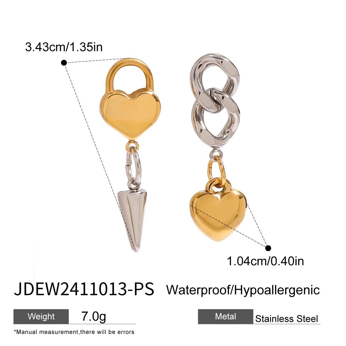 Asymmetric Heart Cone Chain Drop Earrings