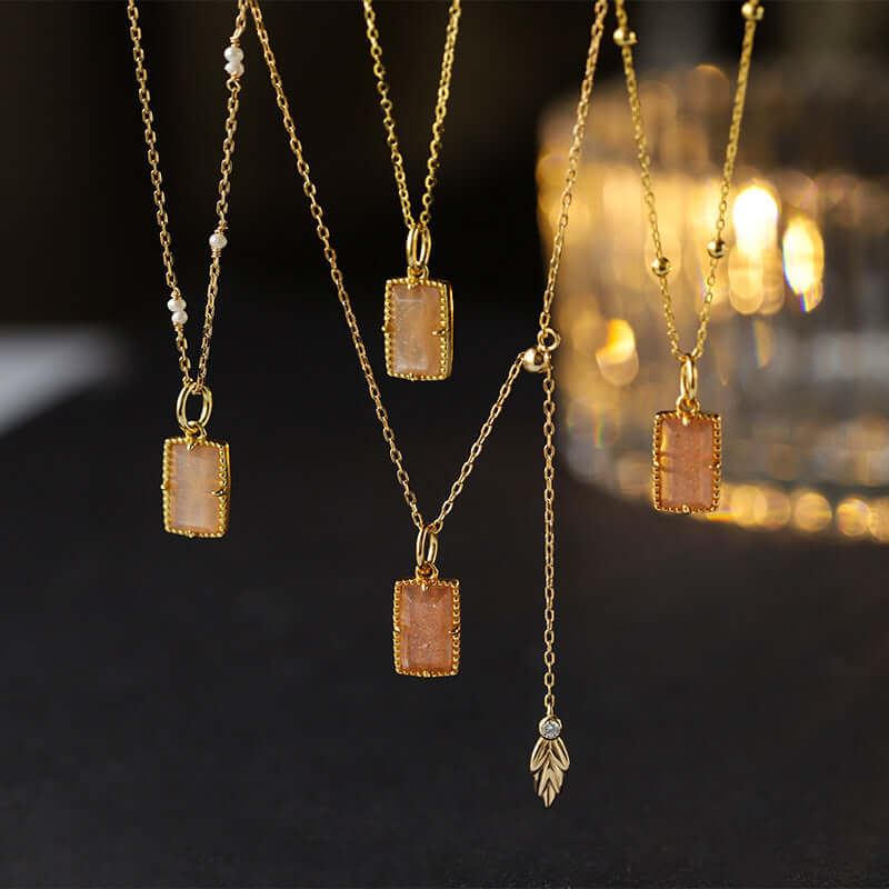 Vintage Orange Moonstone Pendant Necklace