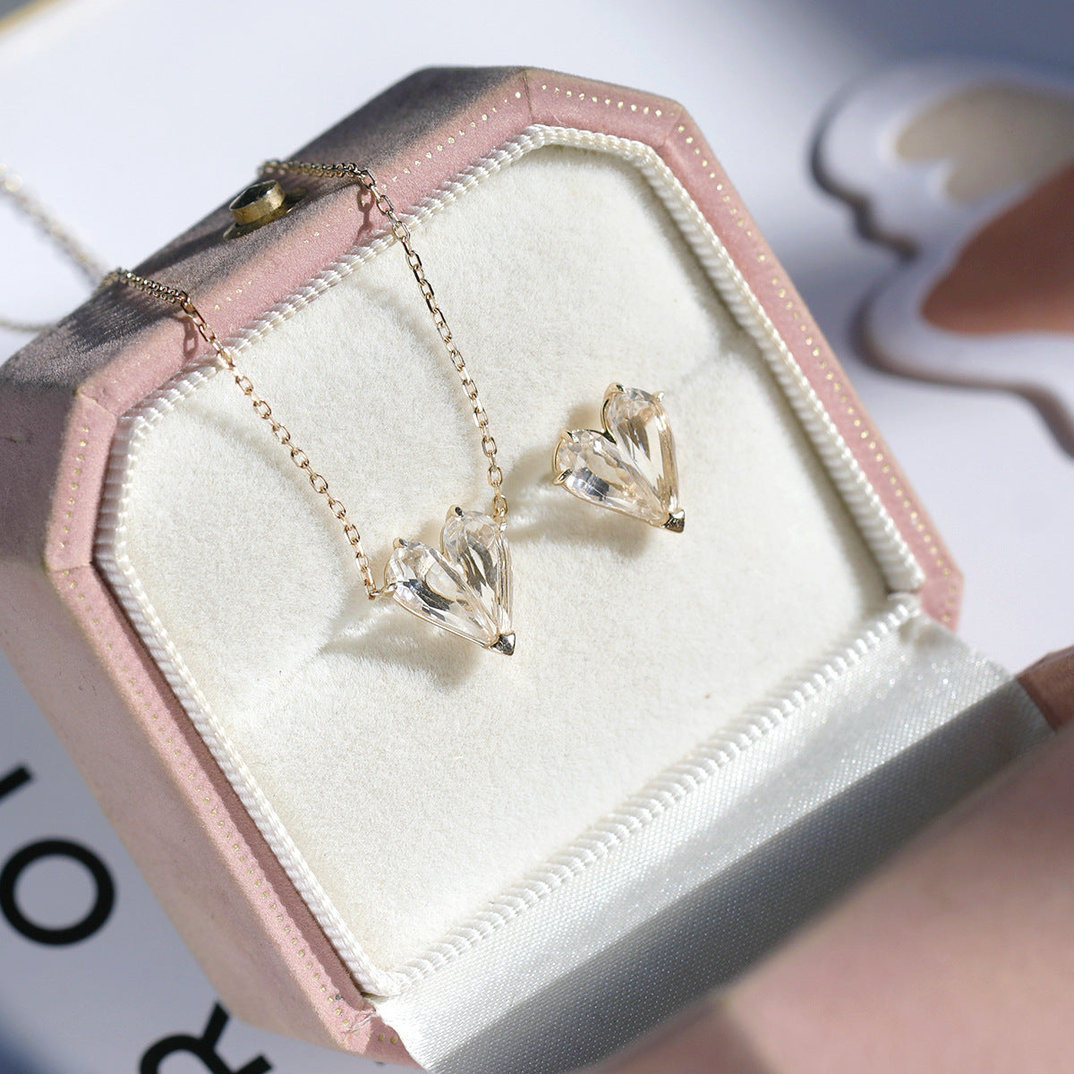 Clear Quartz Invisible Heart Chain Necklace