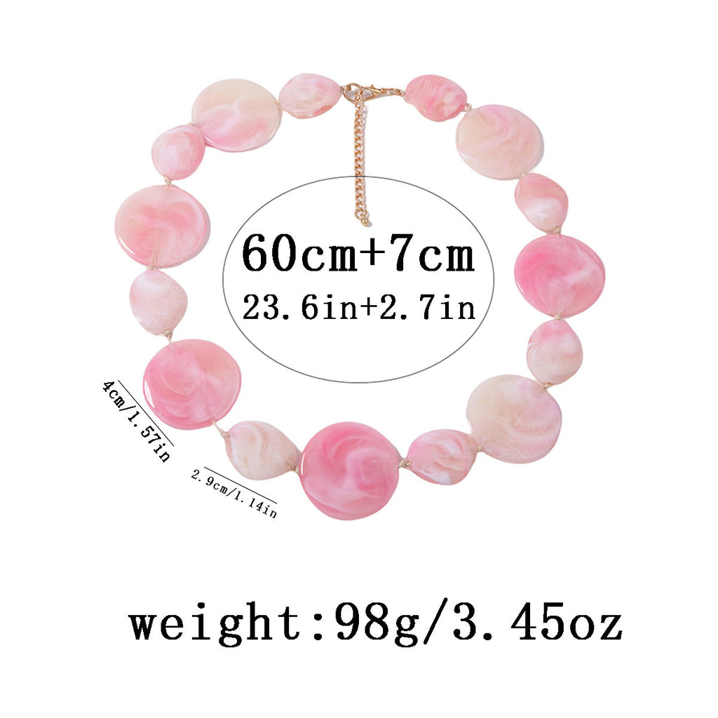 Pink Irregular Disc Beaded Necklace