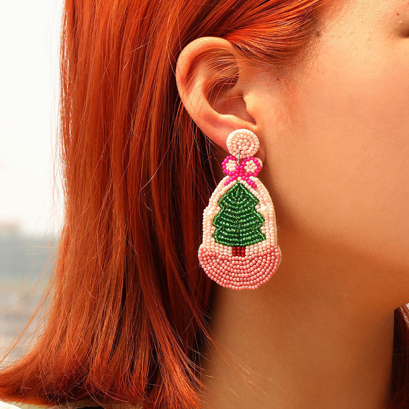 Colorful Bow Christmas Tree Beaded Earring