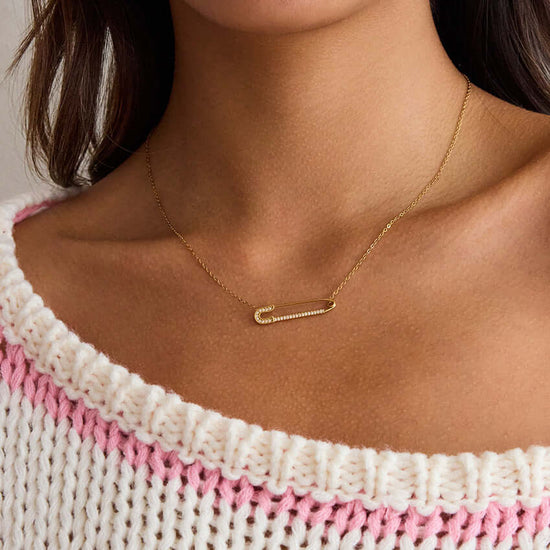 Safety Pin with Love Layered Chain Necklace
